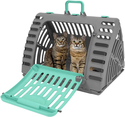 Sport Pet Designs Foldable Travel Cat Carrier - Front Door Plastic Collapsible Carrier Collection, Waterproof Bed