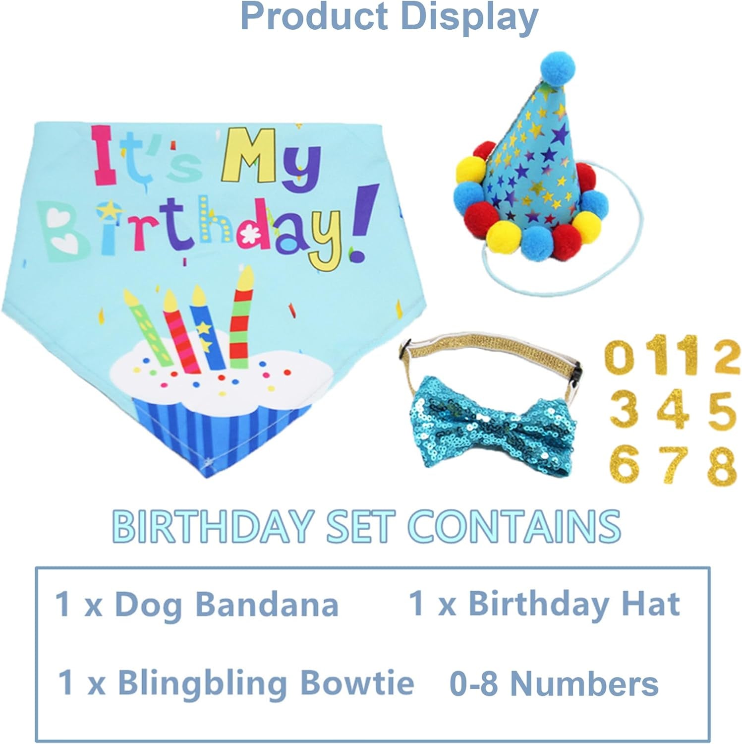 Dog Birthday Bandana Scarf and Dog Girl Boy Birthday Party Hat with Cute Dog Bow Tie for Medium Large Dog Pet (Large, Blue)