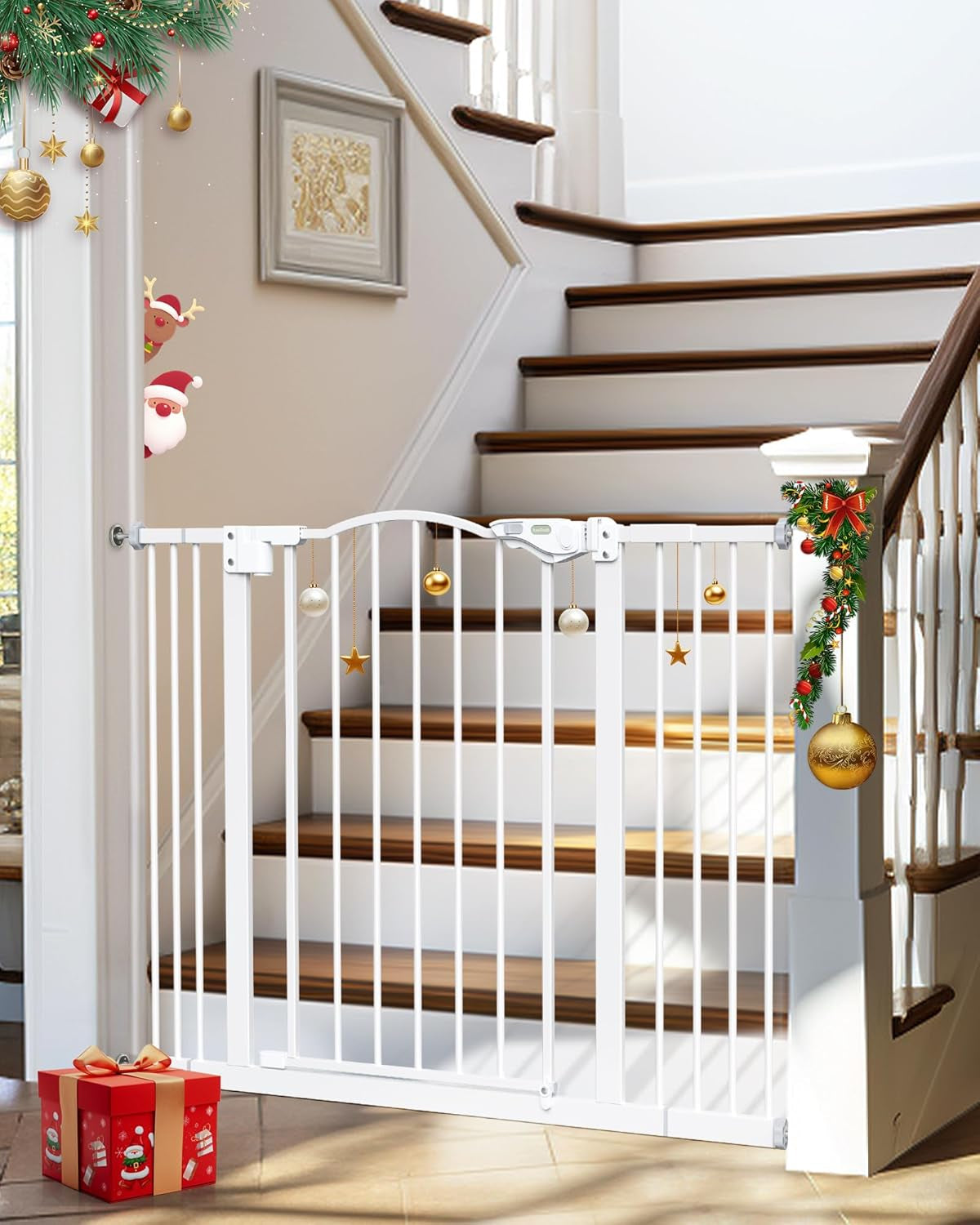 29-39.6" Baby Gate for Pets, Auto Close Both Sides Dog Gate with One-Hand Opening, 30" Tall Safety Gates for Stairs, Hallways, Bedrooms, Wall Pressure Mount No Drill, White