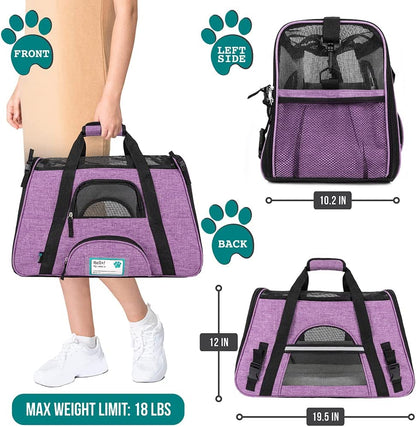 Airline Approved Pet Carrier for Cat, Soft Sided Dog Carrier for Small Dog, Cat Travel Supplies Accessories for Indoor Cat, Ventilated Pet Carrying Bag Medium Kitten Puppy, Large Heather Purple