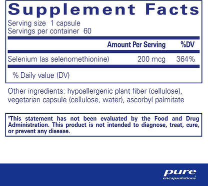 Selenium - 200 Mcg - for Healthy Cellular Function, Immune System & Antioxidant Defenses - Mineral Supplement - Vegan & Gluten Free - 60 Capsules